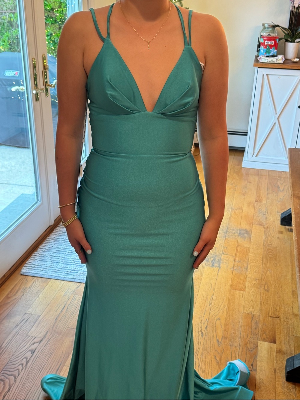 Seafoam Green Double-Strap Prom Gown